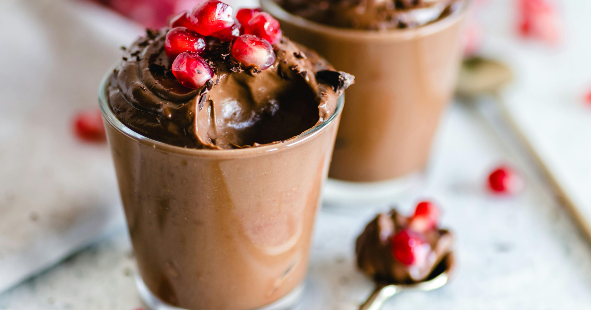 Rich and creamy chocolate avocado mousse served in a glass,